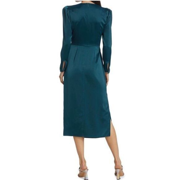 Wayf Poppy Tie-Front Midi Dress Teal Size Large NWT - Picture 4 of 5